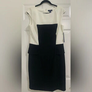NWT Women's Chaps Black/Cream Cap Sleeve Color Block Paneled Sheath Dress Sz 14
